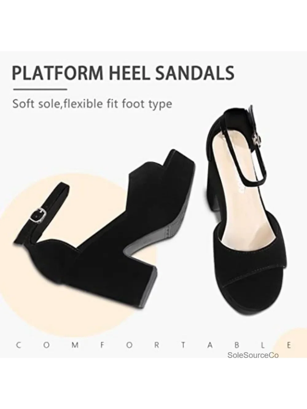 Suede Chunky Heel Platform Sandals Open Toe Ankle Strap Wedges